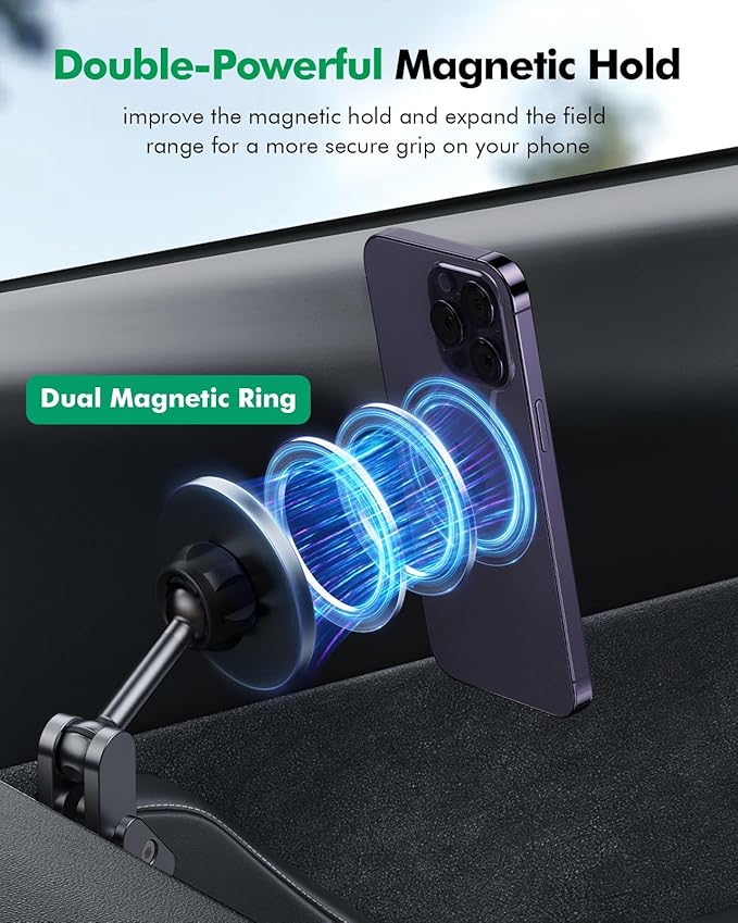 Magnetic Phone Mount for Tesla Model Y and Model 3 (2017-2023), Passenger's Side Door Bracket, 360° Rotation, Foldable, Compatible with iPhone 15/14/13/12 and All Phones