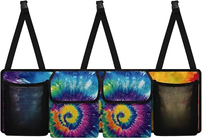 Rainbow Tie Dye Print Large Capacity Trunk Organizer Car Hanging Cargo Storage Bag, 4 Compartments, Multi-color