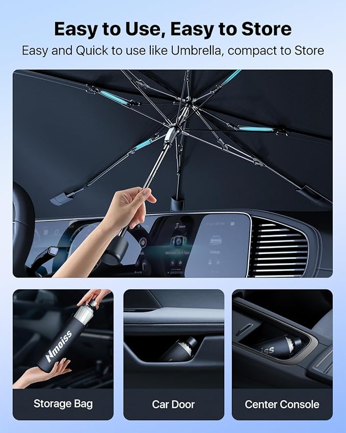 Upgrade Nmoiss Windshield Sun Shade Umbrella for Car Vinyl Coating Protect Car from Sun Rays & Heat Damage Keep Cool and Protect Interior Small (53" L x 29" W)
