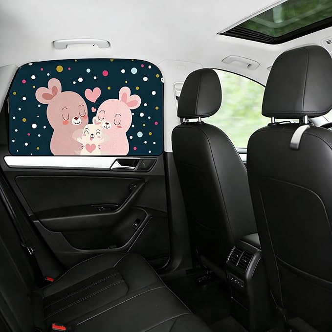 Magnetic Car Window Shade for Baby,Blackout Car Window Curtain,Car Shades for Side Windows,Sun Shade for Car Window baby,Cartoon Pattern Car Window Covers,UV Protection & Heat Blocking (Rabbit Family)