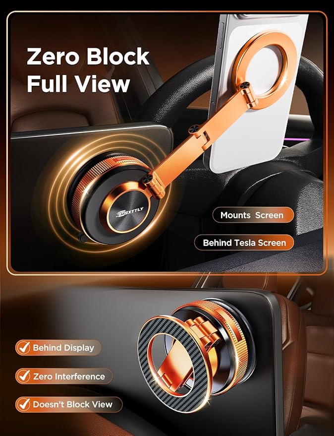 MSXTTLY Magnetic Car Phone Holder – 360° Car Phone Mount with Metal Long Arm & Extended Reach 2026 Tesla Phone Holders for Your Car for iPhone 17 Pro Max 16 15 14 13 12 Plus, Orange