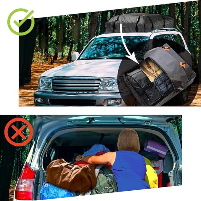 Car Roof Bag, Car Rooftop Cargo Carrier Bag, Rooftop top Cargo Carrier Bag Waterproof 15 Cubic feet for All Top of Vehicle with/Without Rack Includes Topper