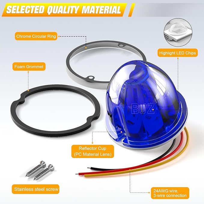 BJZ 4Pcs Blue Watermelon LED Strobe+Constant Marker Lights Dual Function Watermelon-Shaped Side Marker Clearance Tail Top Cap Roof Lights for Trailer Truck Semi-Trailer Heavy-Duty Truck Bus Van