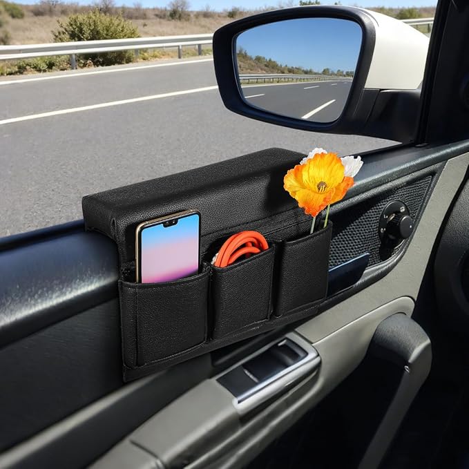 Armrest Pad Organizer, Car Storage Box Auto Side Door Armrest Pad Car Console Side Organizer Arm Rest for Accessory Universal s Leather