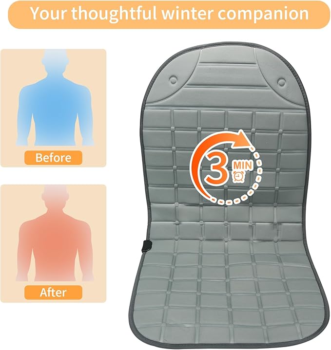 slashome Seat Cover Comfortable Winter Seat Cushion with Adjustable Buckle for Full Back and Seat 2-Pack (Grey)