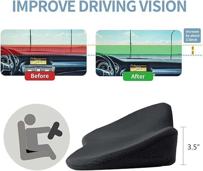 Car Seat Cushion for Ford Mustang 2000-2024, Four Seasons Universal Memory Foam Breathable Non Slip Auto Wedge Seat Pad Sciatica & Lower Back Pain Relief for Driving,Brown