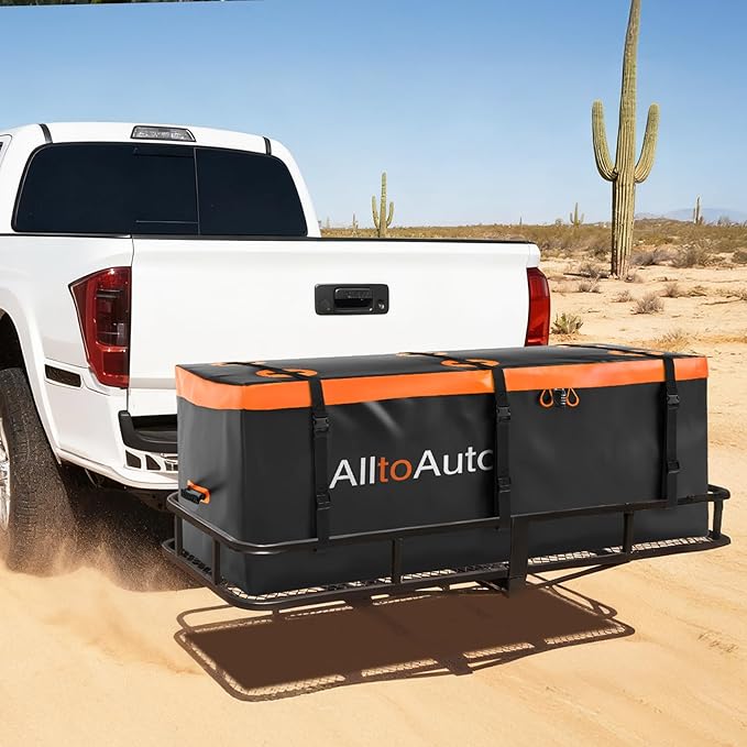 25 CuFt Waterproof Cargo Bag for Hitch Carrier | 60"x24"x31" Trailer Hitch Cargo Carrier | Weatherproof Truck Bed Storage with Straps, Lock & Carry Case | PVC Vehicle Soft-Shell Carriers