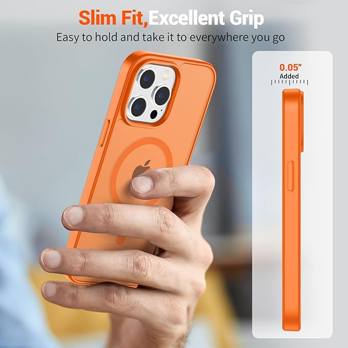 SUPFINE Magnetic for iPhone 12 Pro Max Case with Screen Protector (Compatible with MagSafe) (Military Grade Drop Protection) Translucent Matte Shockproof Phone Cover,Starry Orange