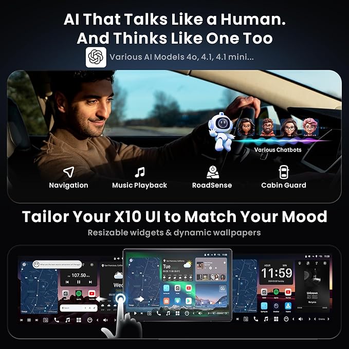 14.1" QLED Single DIN & Double DIN Android Car Stereo, AI Agent & AI Vision, FlexView Pro Display, 7.1.2-Ch Audio, 4V RCA, HDMI in, 4G LTE, 8G+128G, Wireless CP&AA, ADS Protocol, Car IoT Hub,X10G141E