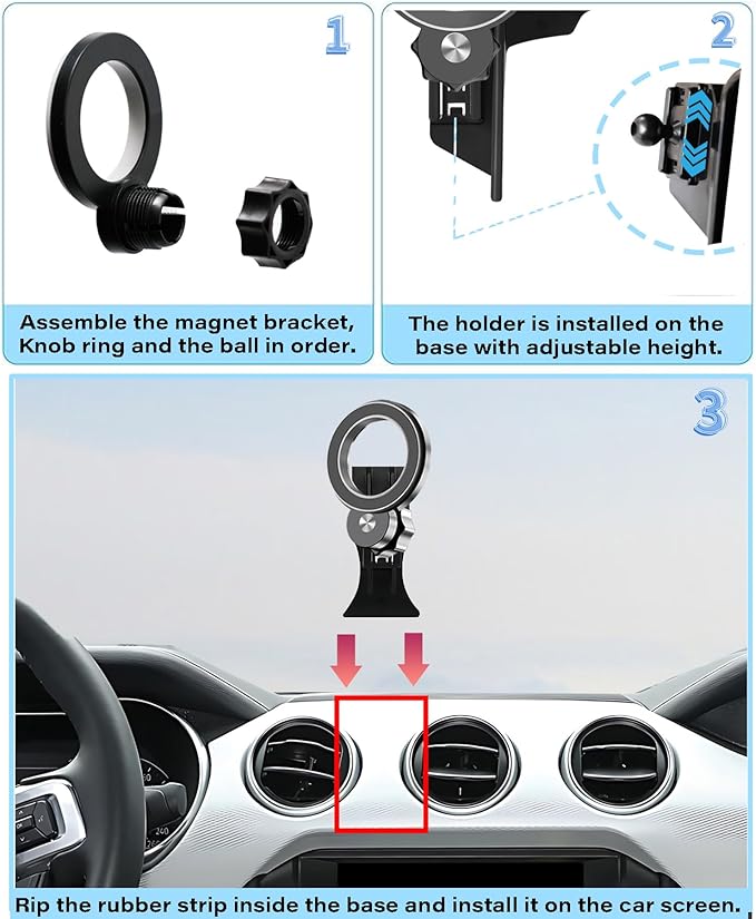 Car Phone Holder for Ford Mustang 2016-2023 Accessories Compatible with MagSafe Hands-Free 360 Degree Rotation Adjustable Cell Phone Mount Does Not Affect Air Vent