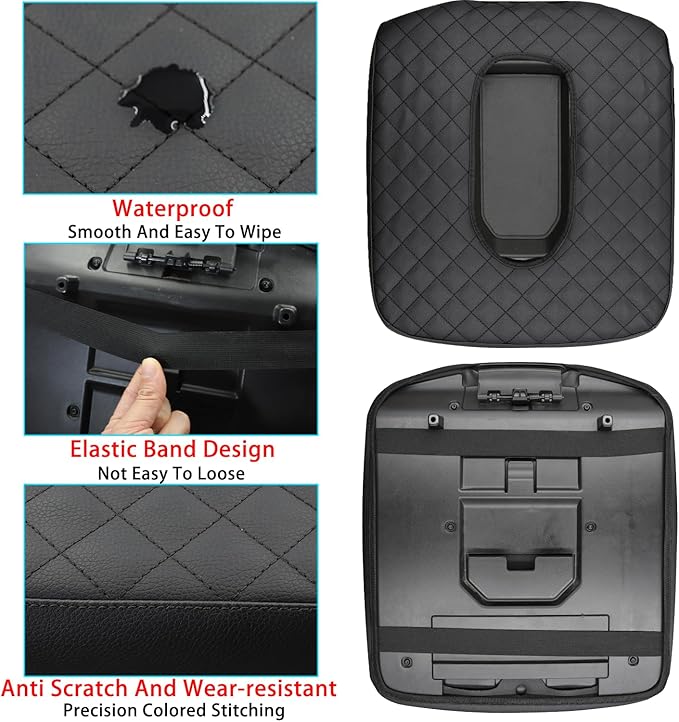 Center Console Armrest Cover for Chevy Silverado/GMC Sierra Accessories 2019-2024 2025 Arm Rest Box Leather Protective Case Middle Console Lid Cushion Pad Only for Jump Seat (Black Stitches)