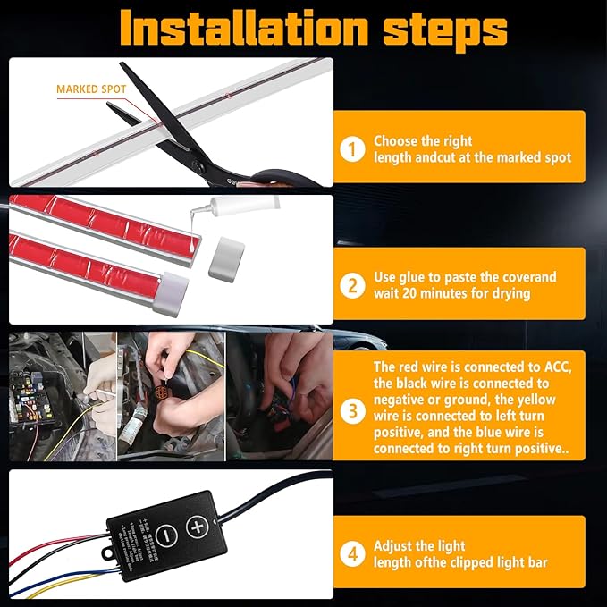 Dual Color Amber White Switchback 79 Inches Car Hood Light Strip,Exterior Flexible Headlight Waterproof Daytime Running Light Strip(1 Set)