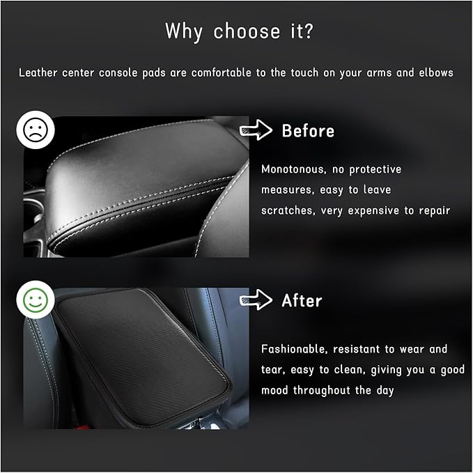 Car Center Console Cushion Pad, Universal Leather Waterproof Armrest Seat Box Cover, Comfortable Auto Armrest Cover Protector, Car Interior Decor Accessories for Most Vehicles (Carbon Fiber)