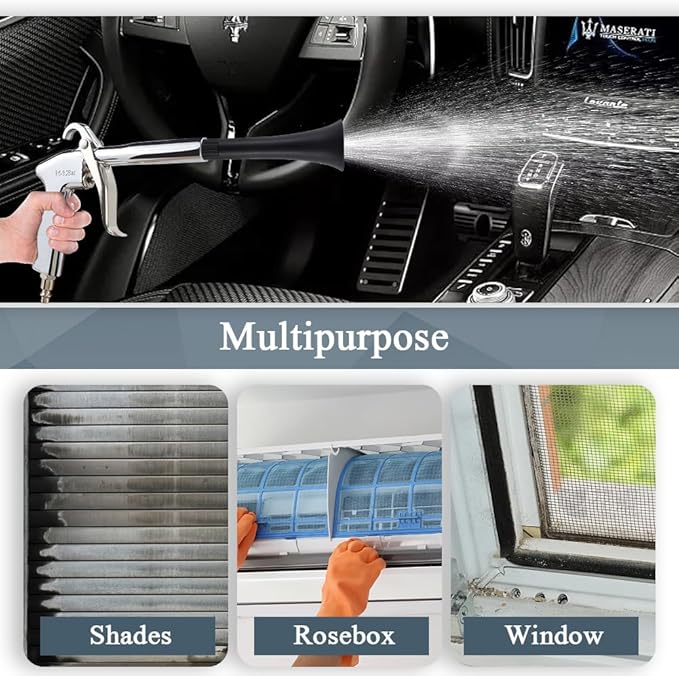 Car Cleaning Gun with Microfiber Cleaning Cloth Car Detailing Brush，High Pressure Air Blow Gun with 2 Set Nozzle, Interior Car Cleaning for Vehicle Upholstery Carpet Seat
