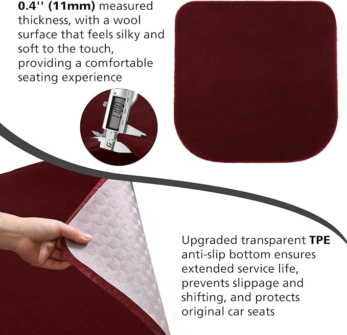 Genuine Wool Car Seat Cushion, Australian Soft Wool Auto Seat Pad Breathable and Sweat-Wicking Comfort Warm Universal Fit, 19.7''x19.7'' for Car Seats, Office Chairs, Home (Burgundy)