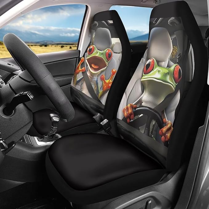 Funny Tree Frog Front Seat Covers for Cars Comfort Bucket Seat Covers Entire Seat Protection Fit Most Vehicle,Cars,Sedan,Truck,SUV,Van