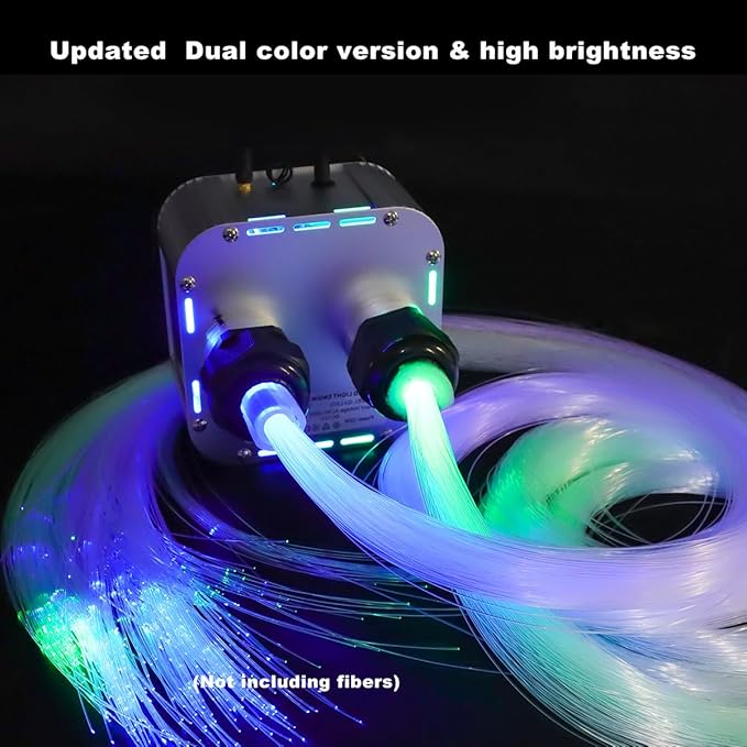 AZIMOM Dual Color 32W High Brightness Twinkle Fiber Optic Light Source RGBW Light Box Engine Diver Music Sensor Mode Bluetooth/RF Control for Home Star Ceiling Light Effect Decor
