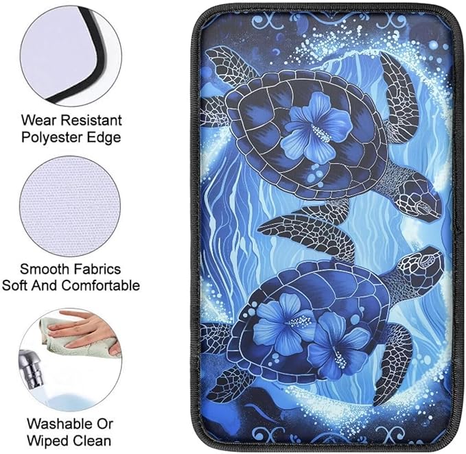 Dreaweet Blue Sea Turtle Armrest Cover for Car Center Console,Turtle Car Accessories for Women Men Soft Car Armrest Cover Pad Universal Center Console Replacement for Car Truck SUV Sedan