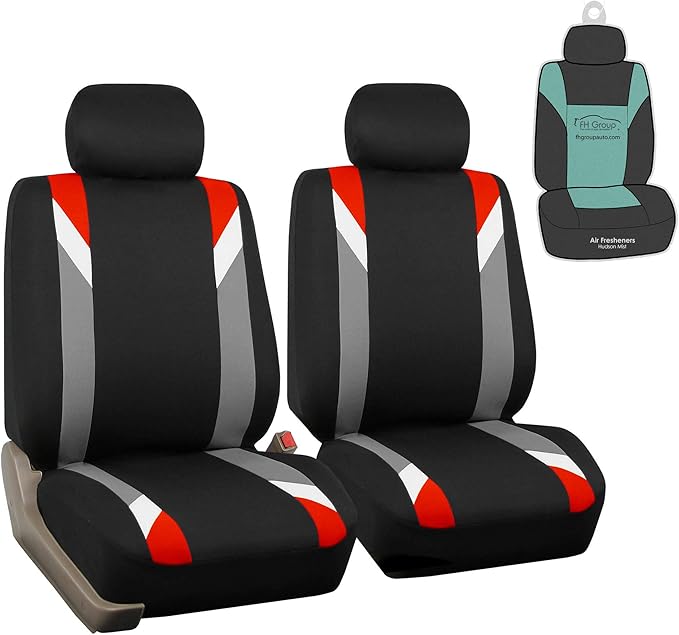 FH Group Car Seat Covers Premium Modernistic Flat Cloth Car Seat Covers Front Seats Only Red Black, Airbag Compatible Universal Fit Interior Accessories Cars Trucks SUV Car Accessories Protector