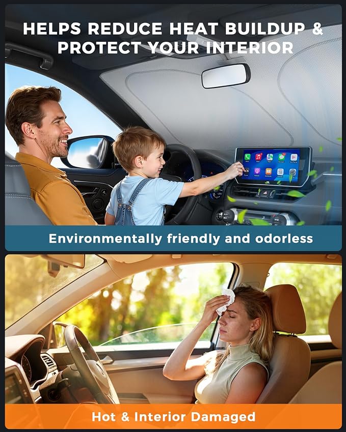 helloleiboo Graphene Car Windshield Sun Shade – 57" x 31" Foldable Car Sun Shade, Advanced Heat Absorption & UV Protection, Universal Fit for Cars, SUVs & Trucks