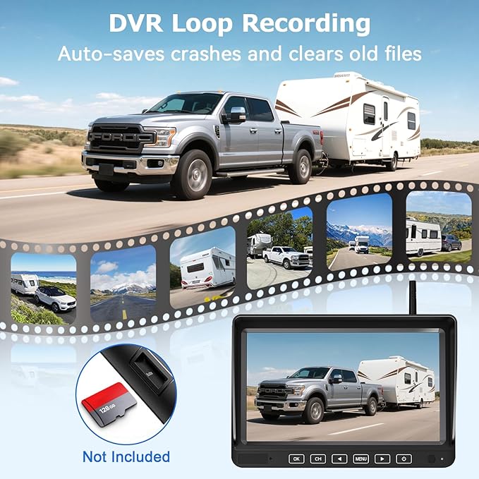20-Mins Easy Install RV Backup Camera Wireless for Furrion: HD 1080P Rear View Camera with 7-Inch DVR Monitor - Clear Night Vision Wide View Reverse Camera with AI Detection