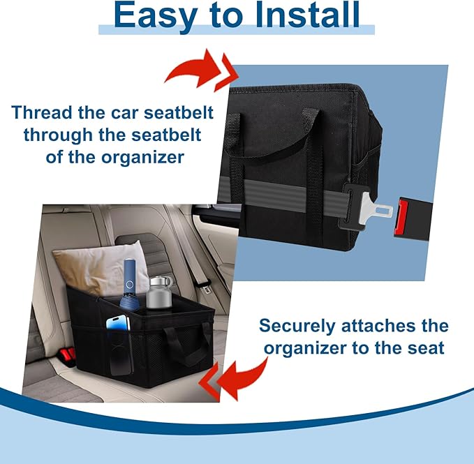 Car Seat Organizer Backseat, Car Organizer, Collapsible Small Car Seat Storage Organizer with Divide, Handles and Mesh Pockets for Front/Rear Consoles Back Seats Traveling and Storing Children's Items