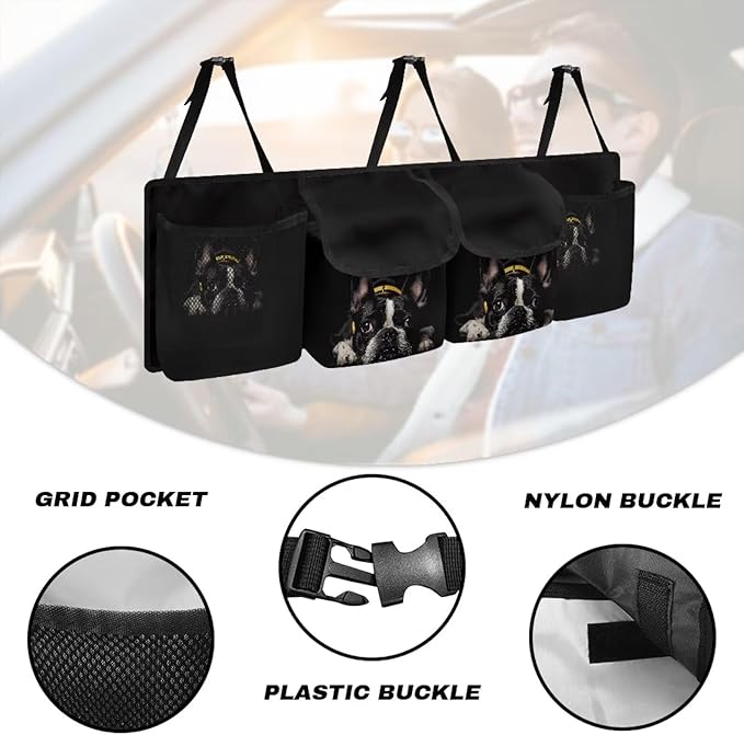 Cute Bulldog Trunk Organizer for Car with Lid Large Capacity Waterproof Backseat Hanging Organizer Net Bag Storage Bag