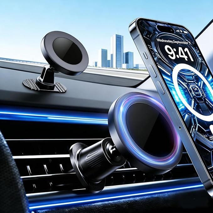 RayLink for MagSafe Car Mount, Magnetic Phone Holder for Car Dashboard, Windshield & Air Vent - 3-in-1 Mounting, 360° Rotation, 38 lbs Strong Grip for iPhone 17-12 & Android