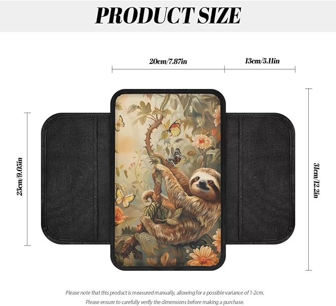 Butterfly Sloth Floral Print Car Center Console Cover Waterproof Automobile Armrest Covers Scratch-Resistant Car Armrest Cover Cushion Car Armrest Storage Box Mat Car Armrest Cover Cushion