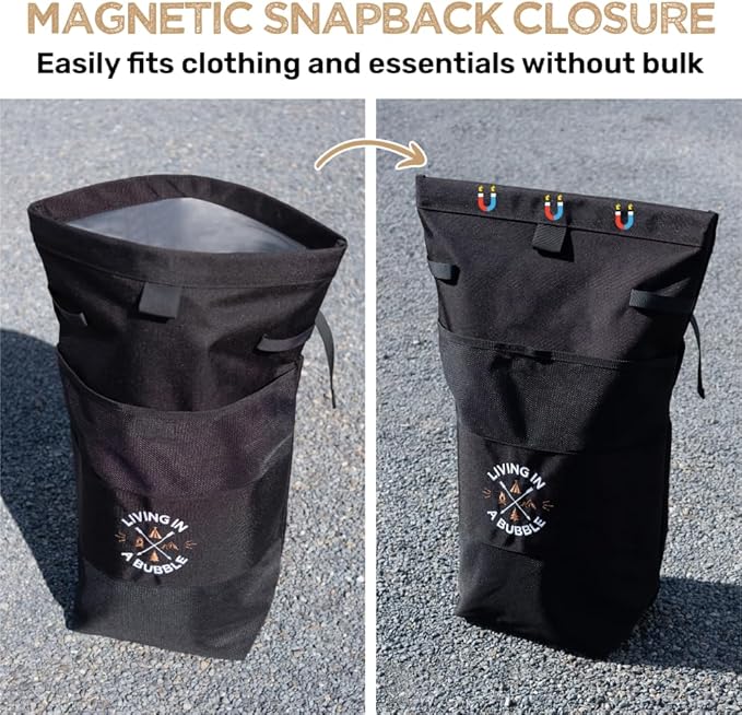 Living in a Bubble Wet Dry Laundry Bag – Portable Waterproof Laundry Hamper for RV, Campervan & Travel – Foldable Clothes Organizer with Separate Wet & Dry Compartments