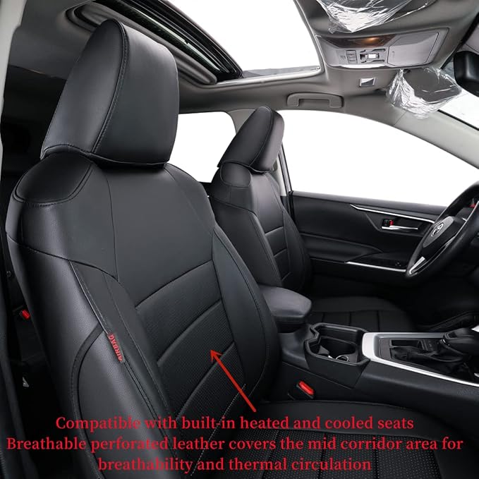 coverdream RAV4 PHEV Waterproof Leather Seat Covers Custom Fit for 2019-2025 Toyota RAV4 Hybrid XSE,Hybrid SE,Prime SE/XSE,Full Coverage,Airbag Compatible,Car Seat Protector (Full Set,Black)