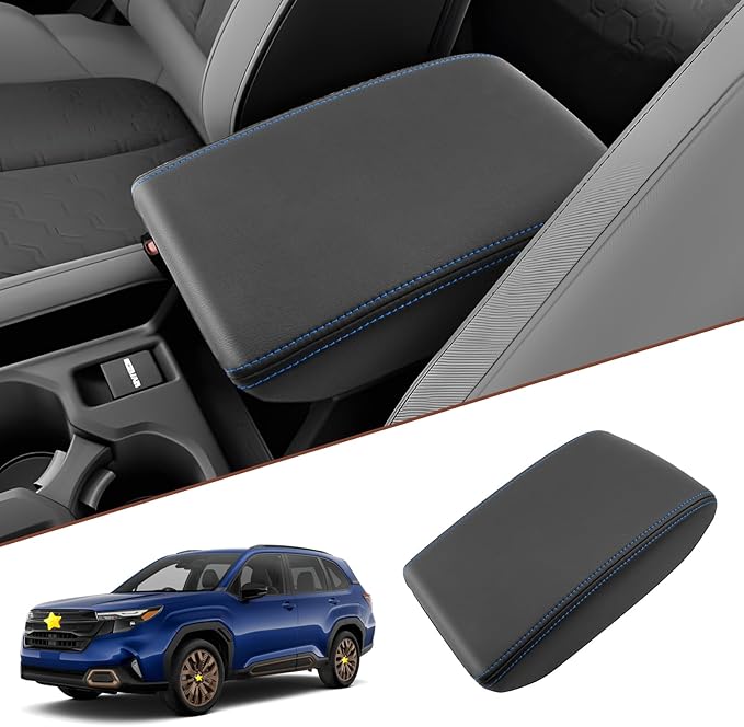 SKTU 2025 2026 Forester Center Console Cover for 2025 2026 Subaru Forester (Base/Premium/Sport/Limited/Touring) Armrest Cover Subaru Forester 2025 2026 Accessories Console Cushion (Blue Line)