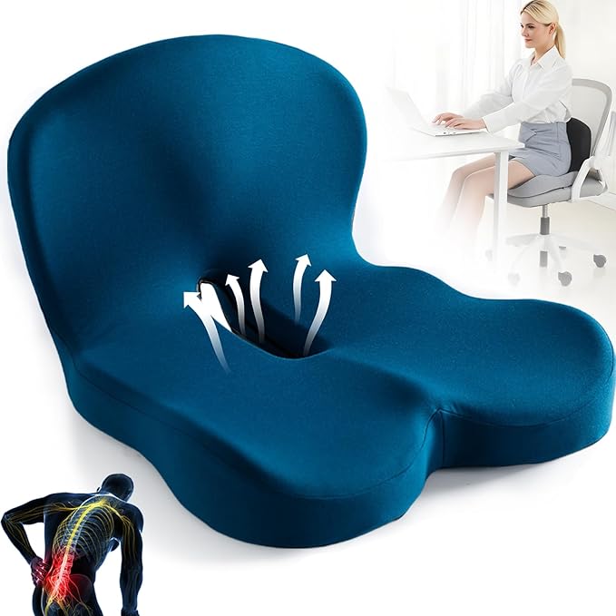 Back and Seat Cushion,Truck Seat Cushion for Long Driving,Ergonomic Non Slip Memory Foam Seat Skin with Back Support,L-Shaped Lumbar Support,Breathable & Machine-Washable,for Car,Office,Home