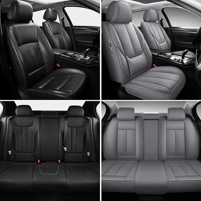 Leather Car Seat Covers,Car Seat Covers Full Set,Automotive Seat Covers 5 Seats,Fit for Most Cars SUV and Most Sedans Grey