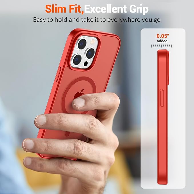 SUPFINE Magnetic for iPhone 13 Pro Max Case (Compatible with MagSafe) (Military Grade Drop Protection) Slim Translucent Matte Shockproof with Anti-Fingerprint Phone Case,Red