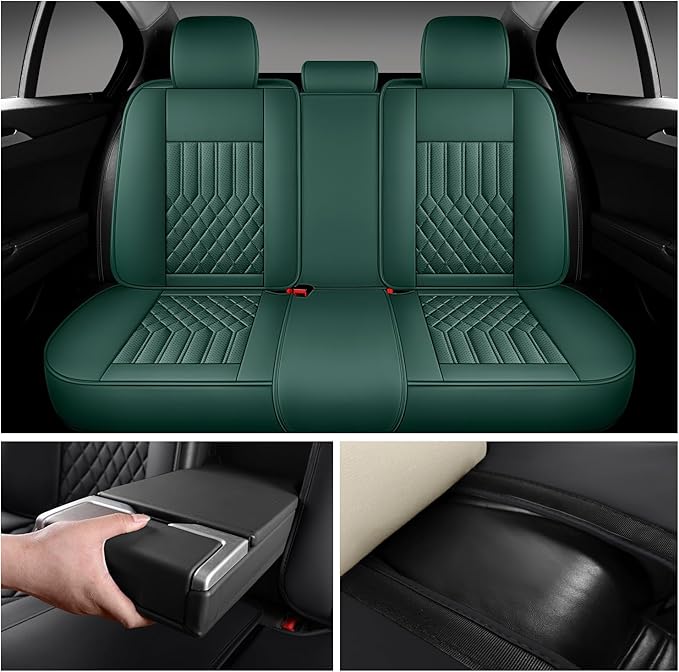 Car Seat Covers for Genesis GV70 2022-2025 2026, Full Set Premium Nappa Leather Waterproof Breathable Anti-Slip Airbag Compatible Car Seats Protector, Soft Car Interior Seats Cover (Green)