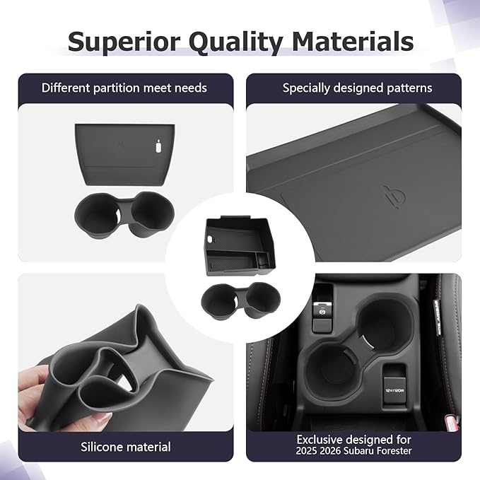 LUWU for 2025 2026 Subaru Forester Accessories Compatible with 2025 2026 Forester Wireless Charging Anti-Slip Mat - Center Console Cup Holder 2-Pack