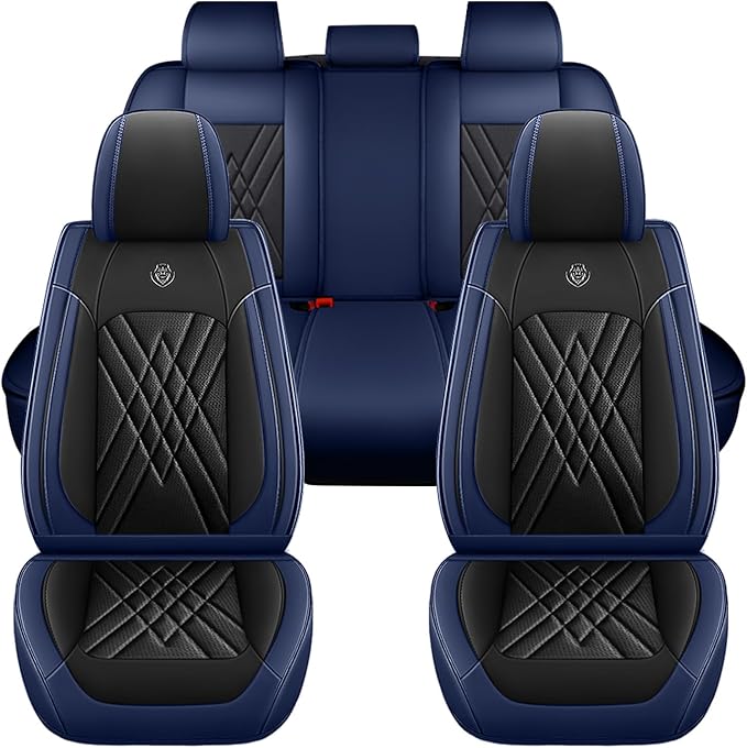 Car Seat Covers Compatible with Toyota Camry 2012-2026 Durable Waterproof Automotive Seat Covers Stretchable Fabric Material, Airbag Compatibility, Premium Nappa Leather(Black Blue, Full Set)
