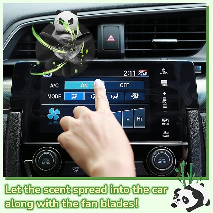 Tallew Car Air Freshener Cute Panda Car Vent Clip Diffuser with Rotating Propeller Outlet Vent 2.5" x 2.4" x 2.1" Easy to Install Included 2 Scents Aroma Tablets Aromatherapy Ornament Auto Accessories