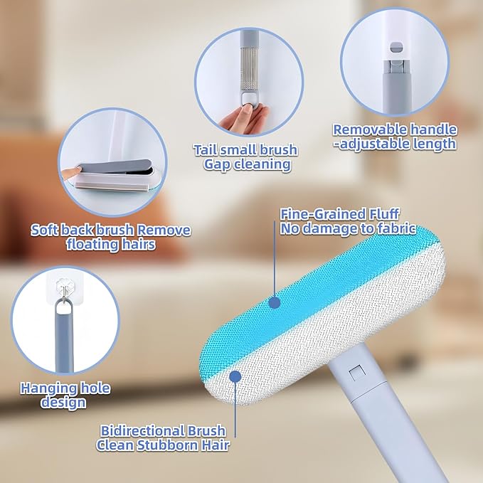 4 in 1 Pet Hair Remover - Washable & Reusable Long-Handle Tool, Gentle Removal for Dog/Cat Hair on Couch, Carpet, Furniture - Also Works for Window & Tile Cleaning (23.2inch)