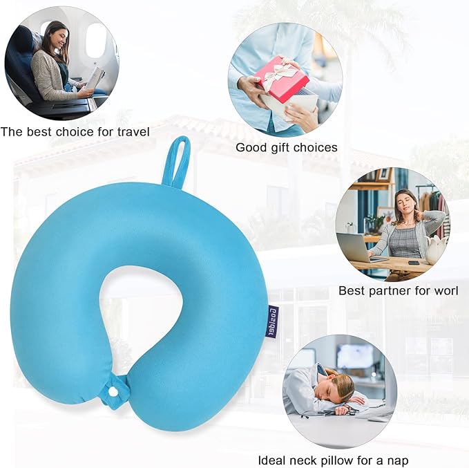 Neck Pillow for Travel Comfortable Travel Pillows U Shape Memory Foam Airplane Pillow Support Neck and Head Portable Neck Pillows Suitable for Airplane, Trains, Self-Driving Cars, Lake Blue Color