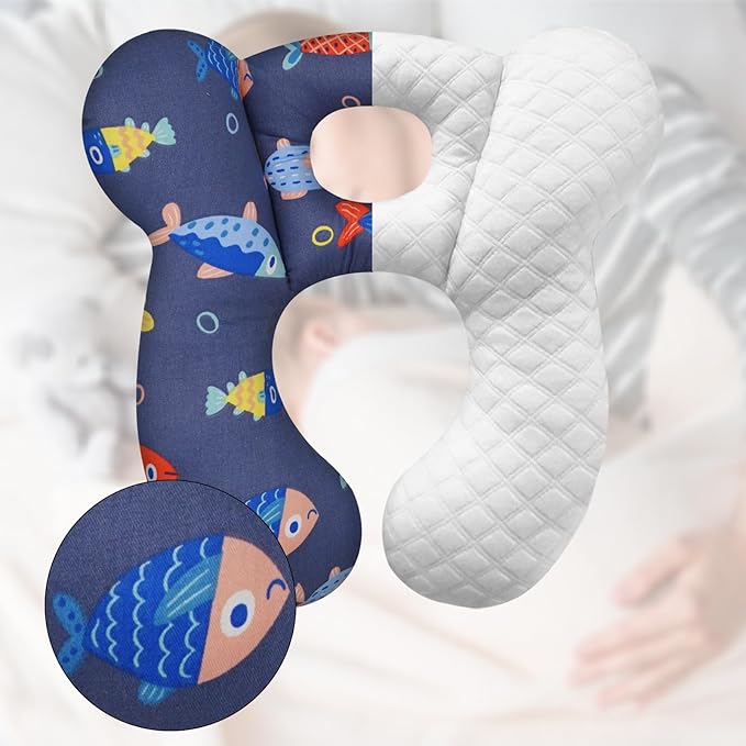 Baby Travel Pillow, Upgrade U-Shape Infant Pillow for Car Seat Pushchair and Stroller, Soft Comfortable Sleep Cushion for Kids Newborn and Toddler -Fish DarkBlue