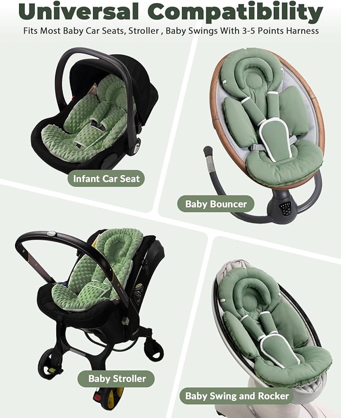Infant Car Seat Insert with Extra Cushion for Preemie to Toddler, Reversible Newborn Carseat Insert for Baby Head Body Support, Fits for Stroller, Baby Swing, Bouncer - Dots, Dark Green