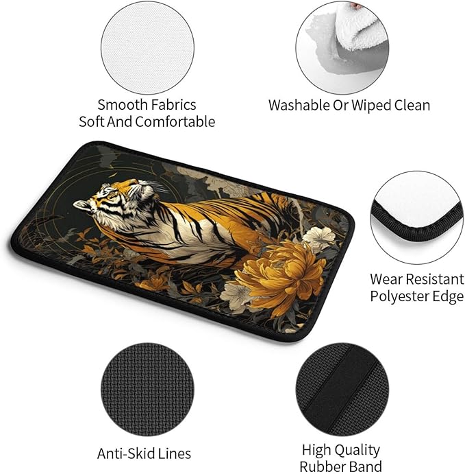 Universal Car Center Console Cushion Pad, Golden Flower Tiger Soft Waterproof Car Center Console Cover Auto Armrest Seat Box Cover Protector for Most Vehicle SUV Truck Car