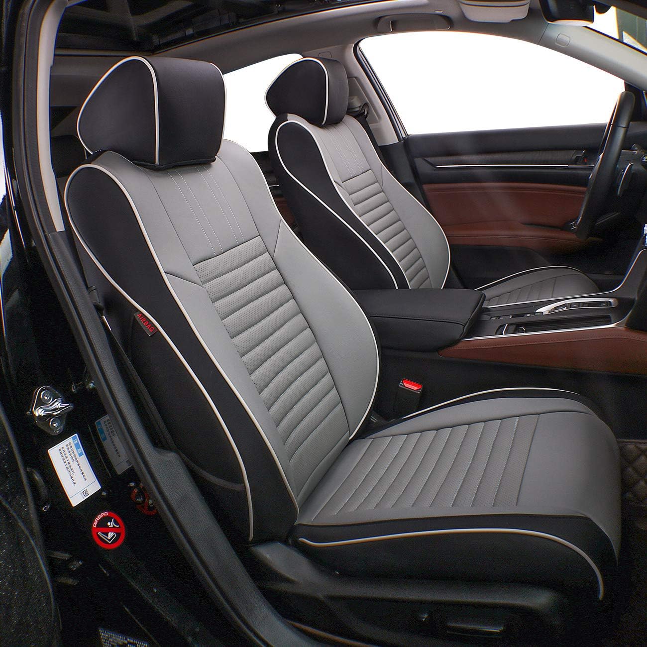 EKR Accord Car Seat Covers for Honda Accord EX-L,Touring,Sport,EX,Hybrid 2018 2019 2020 2021 2022(Rear Row 40/60 Split Backrest),Car Seat Protector,Car Automotive Seat Covers,Leather(Black/Gray)