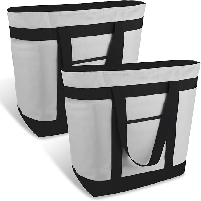 mosago 2PK Insulated Grocery Tote Bags, Large 39L Reusable Cooler Bags with Zipper, Leak-Resistant Thermal Shopping Bag for Food Delivery, Beach, Travel, Picnic & Camping, Collapsible