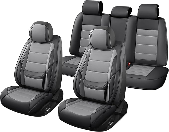 Car Seat Covers Full Set Custom Fit for Mercury Milan 2006-2011,Premium Faux Leather with Lumbar Support, Breathable, Anti-Slip & Soft Touch(blackgray,Fullset)