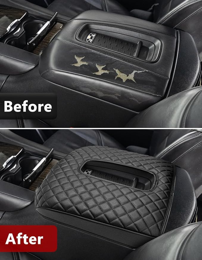 KBH Center Console Armrest Cover for 2015-2020 Cadillac Escalade, Vinyl Leather Trim, Middle Console Cushion Protector, Anti-Scratch, Black