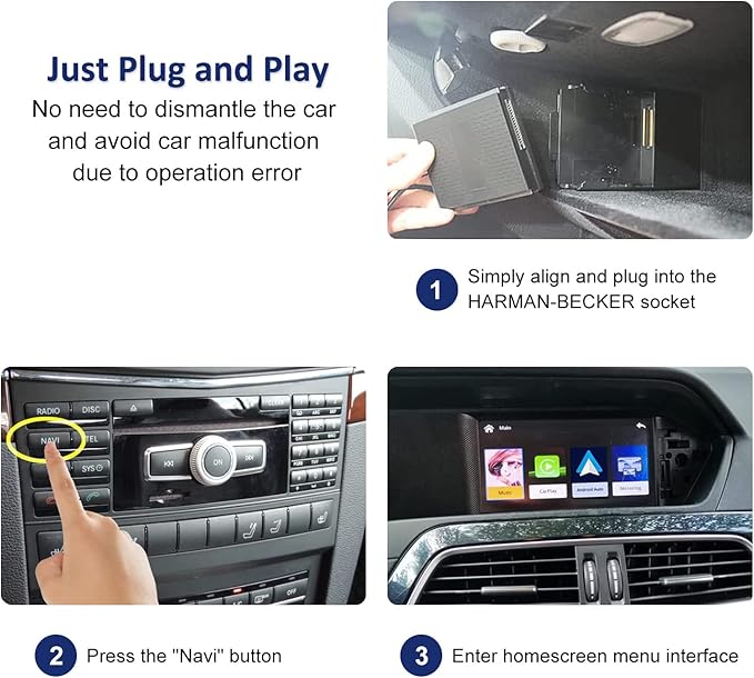 Road Top Wireless CarPlay & Android Auto Adapter for Mercedes-Benz C/E/GLK/ML/CLA/GLA 2012-2015 NTG4.5 System, Plug & Play Retrofit Module, Bluetooth, Siri, Mirror Link, Backup Camera Support