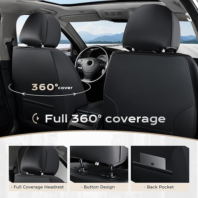 Coverado Seat Covers, Premium Nappa Leather Car Seat Covers Front Seats, Waterproof Car Seat Protector with Lumbar Support, Front Driver Seat Covers Universal Fit for Most Cars (Black&Gray)